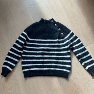 Striped Black and White Turtleneck Sweater